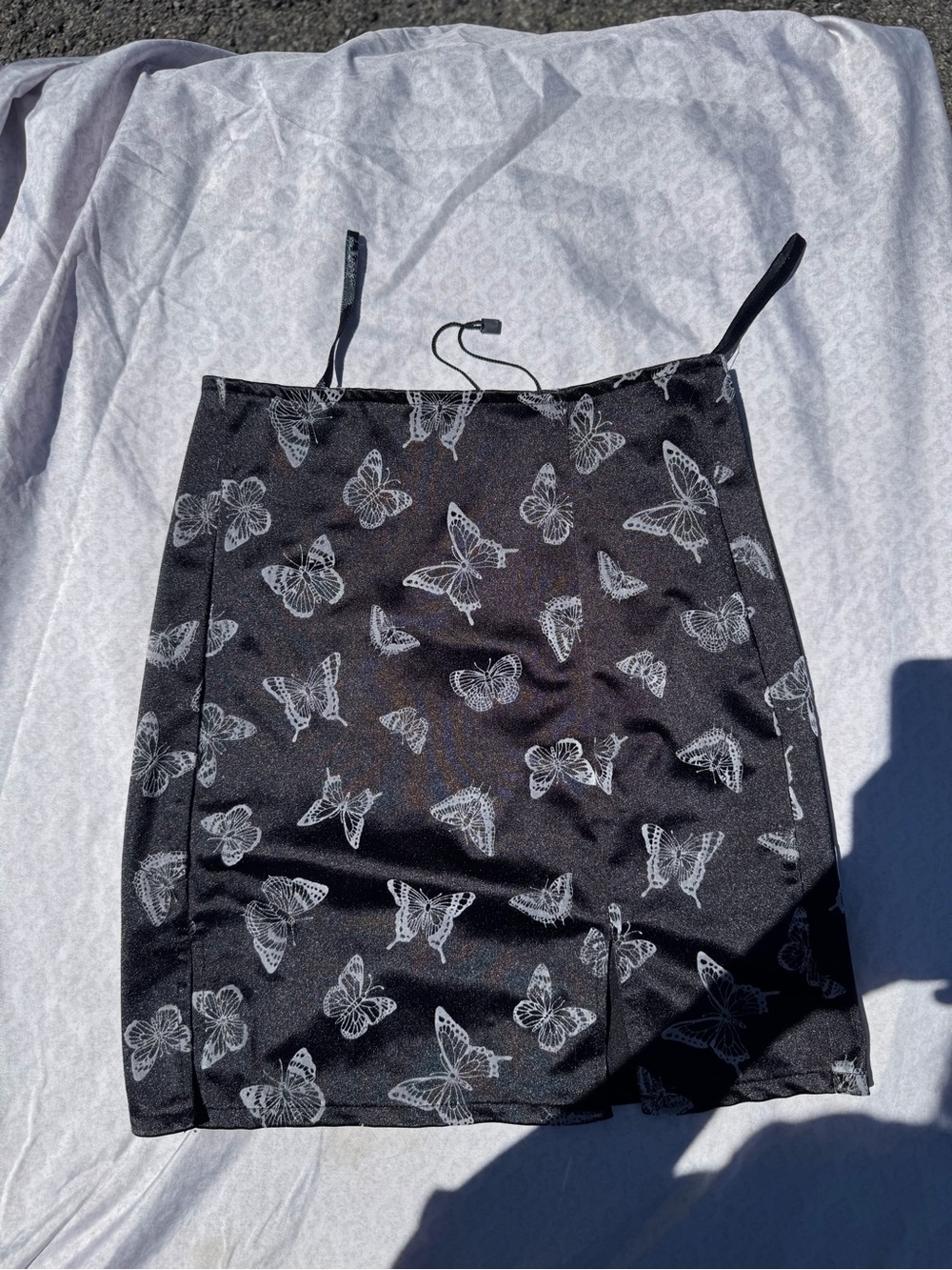 Motel Rocks Black Mini Skirt with White Butterfly Print